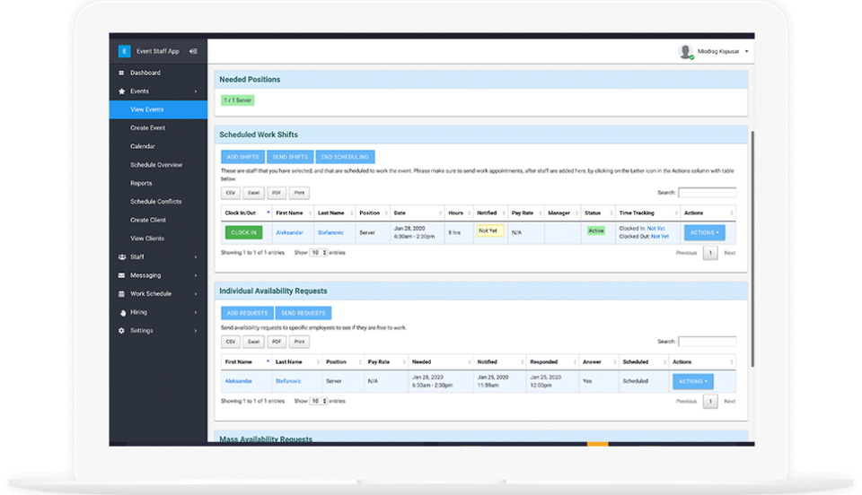 screenshot of Event Staff App